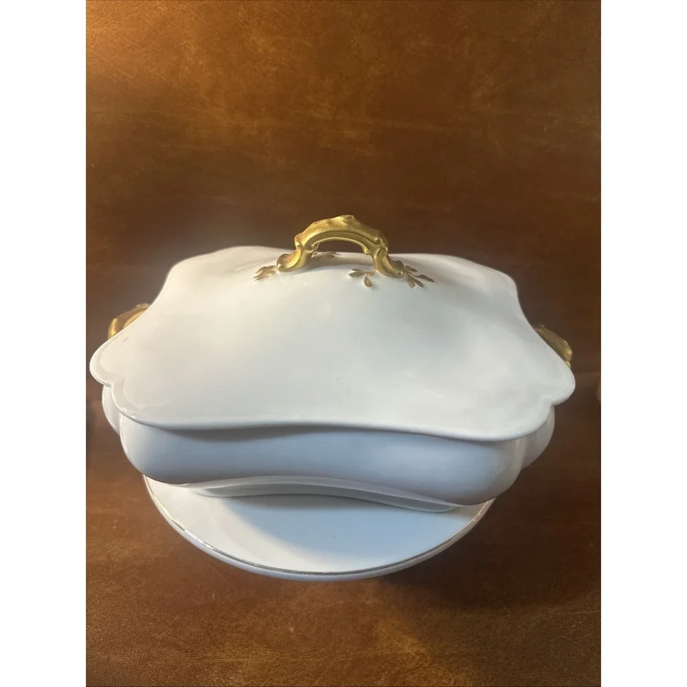 Antique Haviland Limoges H&C France Gold Gilt Lidded Covered Caserole 1890s